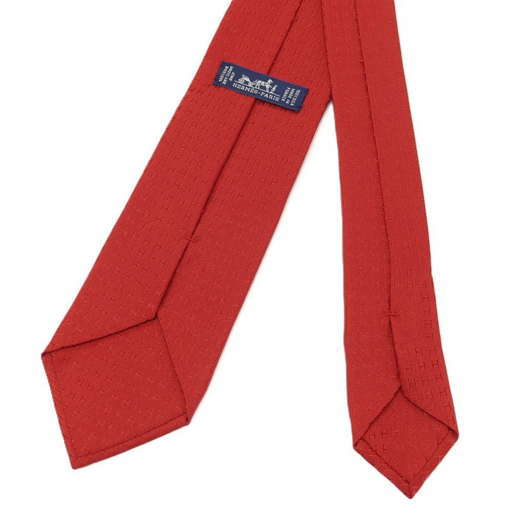 【中古】エルメス HERMES シルク ファソネH Hロゴ ジャカード ネクタイ レッド【 状態ランクB 】【 メンズ 】