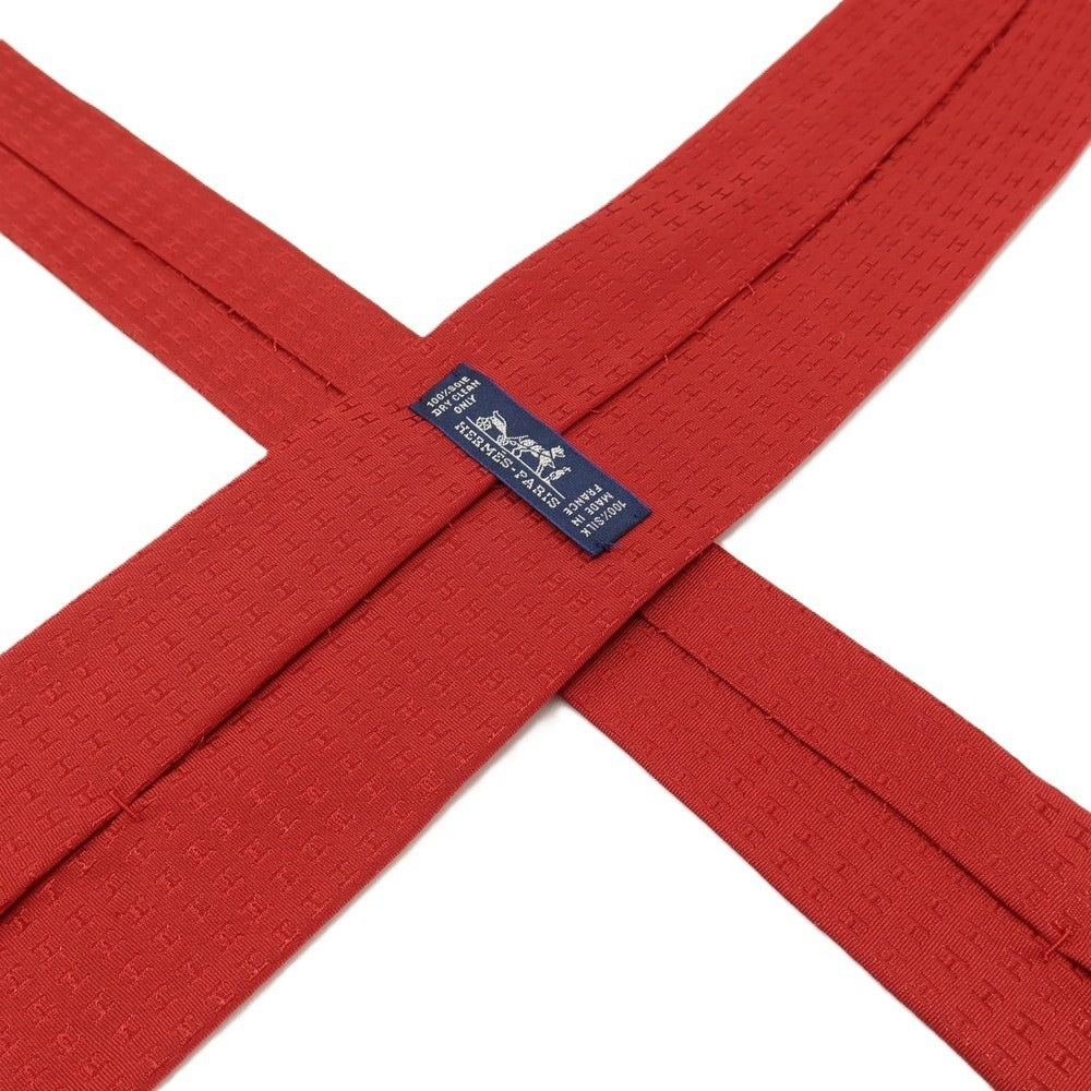 【中古】エルメス HERMES シルク ファソネH Hロゴ ジャカード ネクタイ レッド【 状態ランクB 】【 メンズ 】