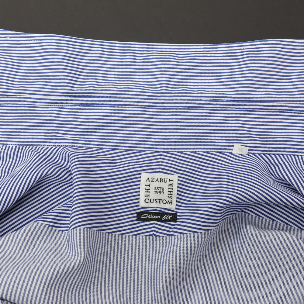 【中古】アザブテーラー azabu tailor コットン ストライプ セミワイドカラー ドレスシャツ ブルーxホワイト【サイズ41】【 状態ランクB 】【 メンズ 】