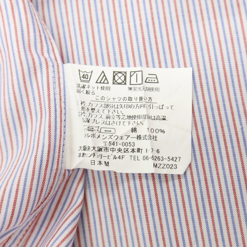 【中古】アザブテーラー azabu tailor コットン ストライプ セミワイドカラー ドレスシャツ レッドxブルー【サイズ41】【 状態ランクB 】【 メンズ 】