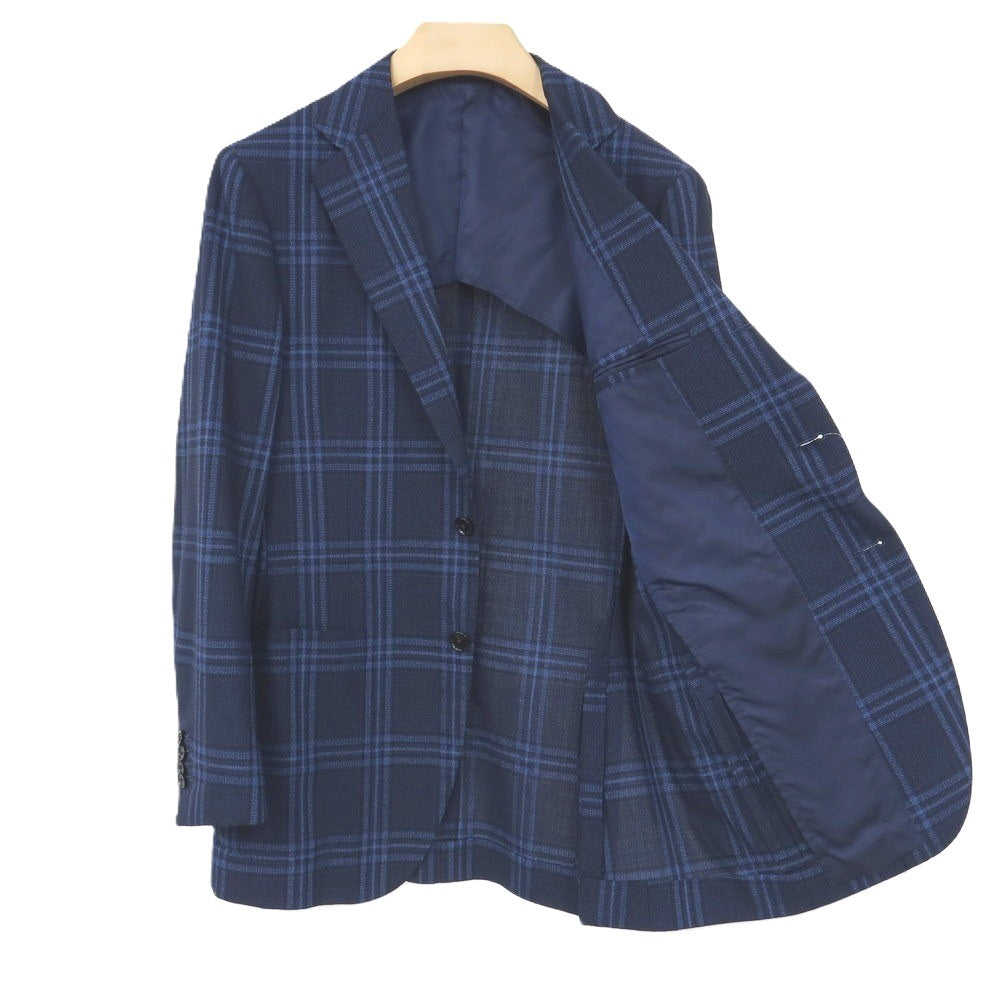 【中古】ビームスエフ BEAMS F ウール チェック 3B テーラードジャケット ネイビーxブルー【サイズ48】【 状態ランクB 】【 メンズ 】