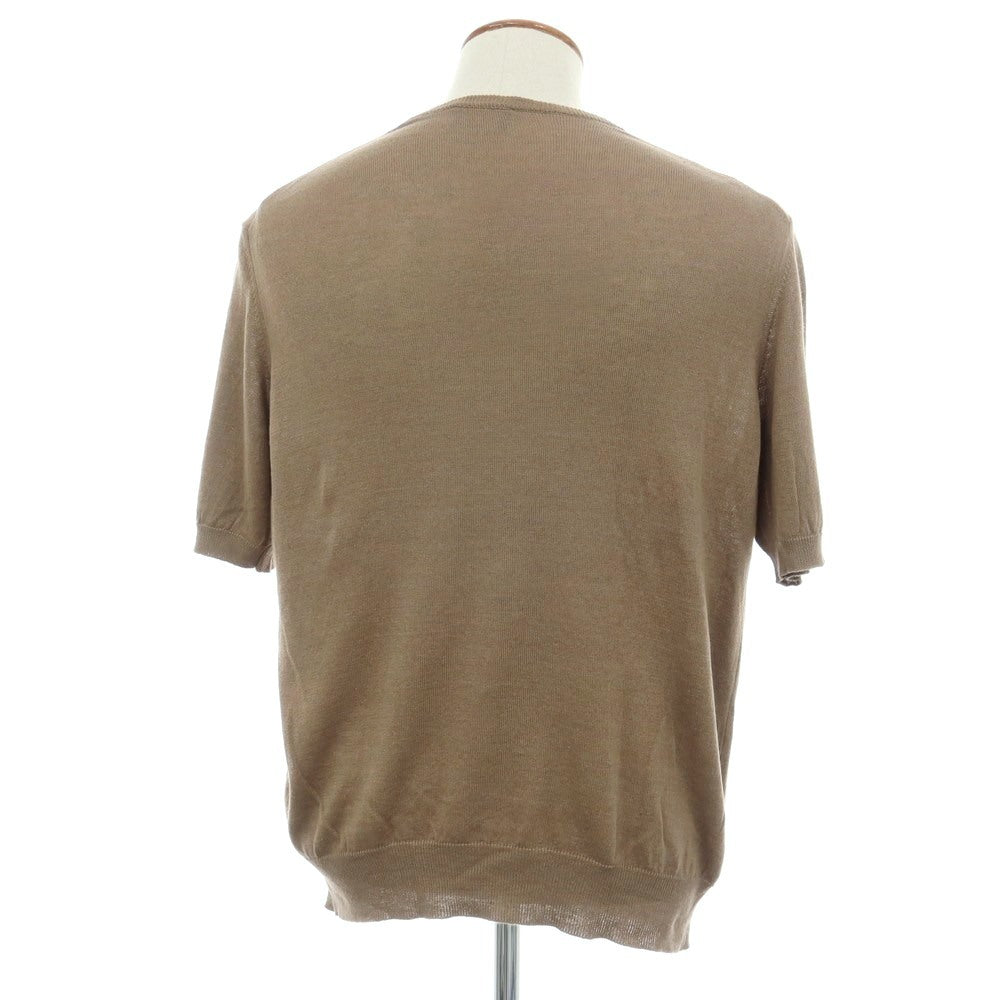 【中古】モルガノ morgano BEAMS F別注 リネンコットン クルーネック 半袖 プルオーバーニット ブラウン【サイズ48】【 状態ランクB 】【 メンズ 】