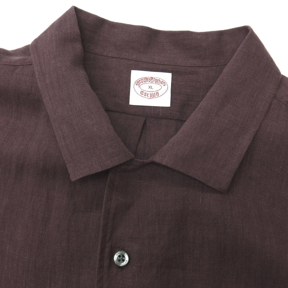 【中古】ブルックスブラザーズ Brooks Brothers リネン系 オープンカラー 半袖シャツ ダークパープル系【サイズXL】【 状態ランクA 】【 メンズ 】