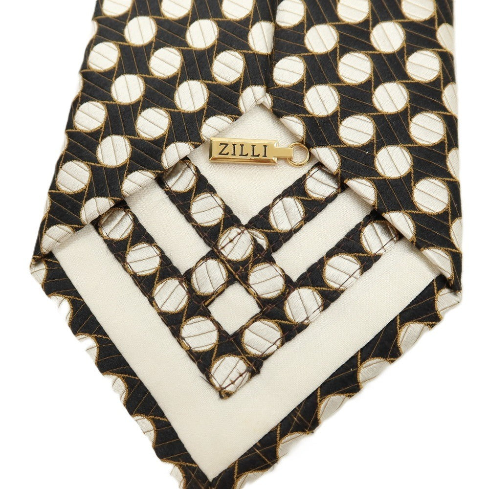 【中古】ジリー ZILLI シルク ジャカード ネクタイ ブラックxオフホワイト【 状態ランクC 】【 メンズ 】