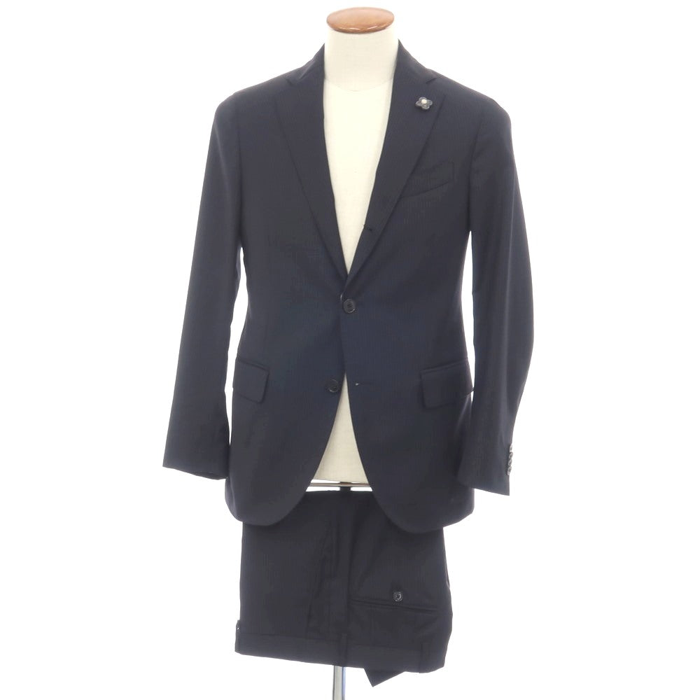 【中古】ラルディーニ LARDINI ウール ストライプ 3つボタンスーツ ネイビーxグレー【サイズ46】【 状態ランクC 】【 メンズ 】