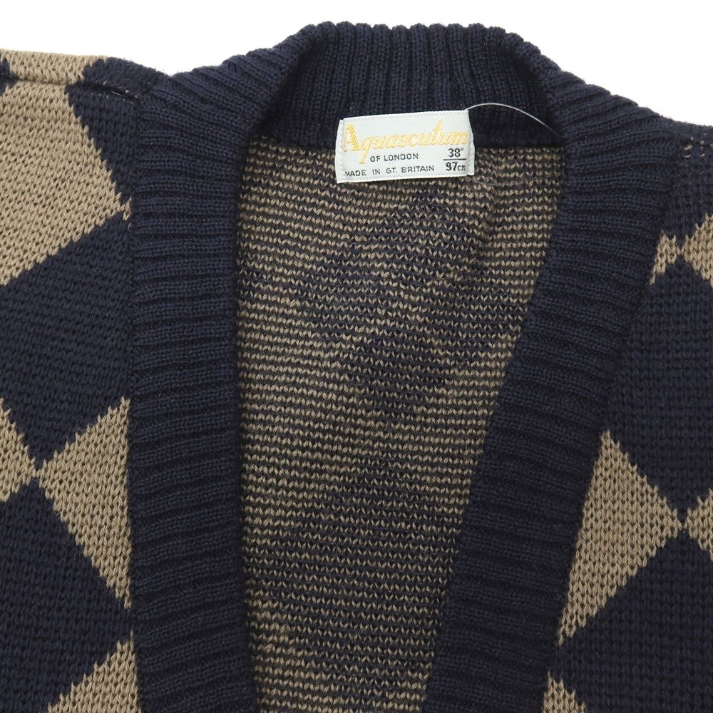 【中古】アクアスキュータム Aquascutum ミドルゲージ ウール アーガイル カーディガン アッシュブラウンxネイビー【サイズ38】【 状態ランクB 】【 メンズ 】