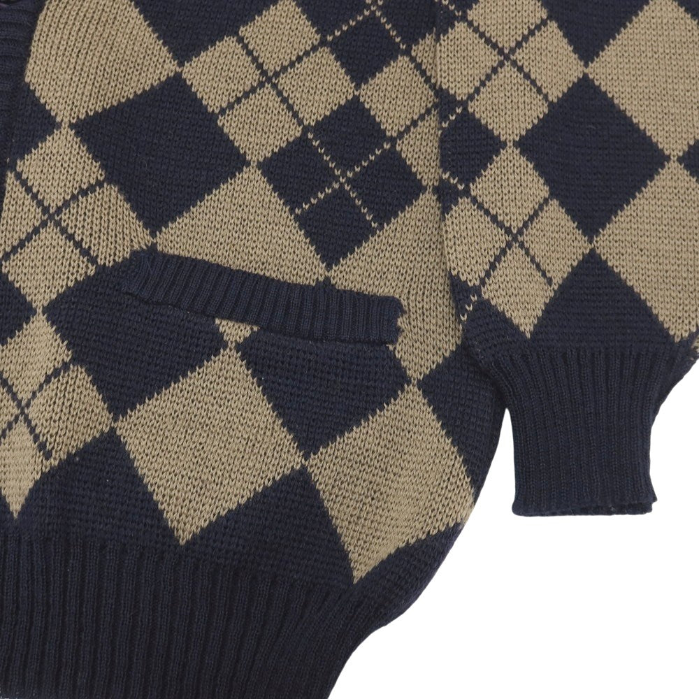 【中古】アクアスキュータム Aquascutum ミドルゲージ ウール アーガイル カーディガン アッシュブラウンxネイビー【サイズ38】【 状態ランクB 】【 メンズ 】
