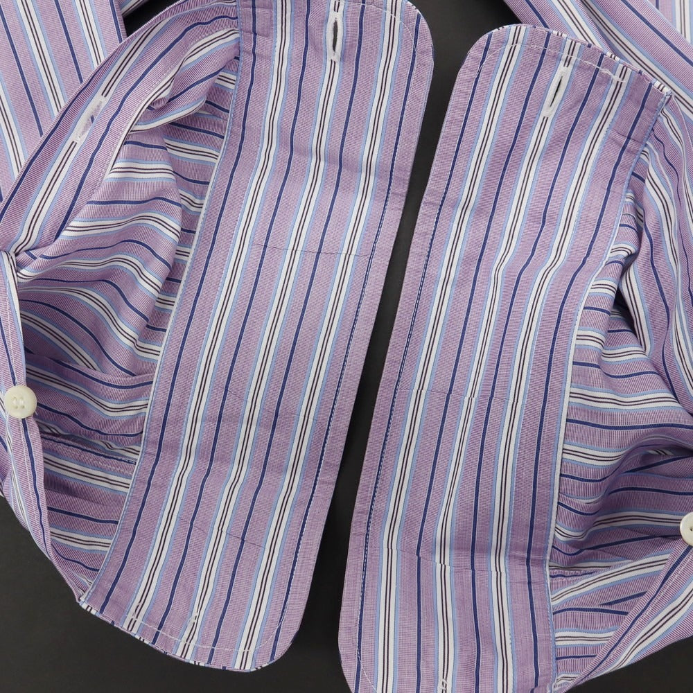 【中古】ブリオーニ Brioni コットン ストライプ ボタンダウン ドレスシャツ パープルxホワイト【サイズ4】【 状態ランクB 】【 メンズ 】