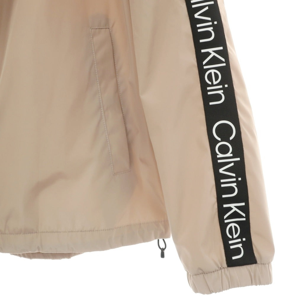 【中古】カルバンクライン Calvin Klein ポリエステル ロゴライン ジップアップ フーデッド シェルジャケット ベージュ【サイズM】【 状態ランクB 】【 メンズ 】