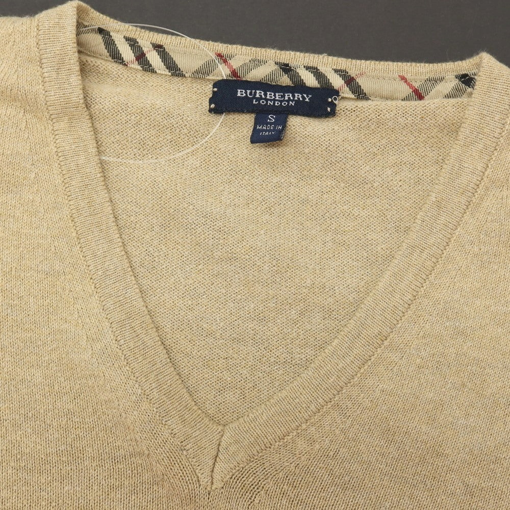 【中古】バーバリーロンドン BURBERRY LONDON ハイゲージ コットン Vネック プルオーバーニット ベージュ【サイズS】【 状態ランクC 】【 メンズ 】