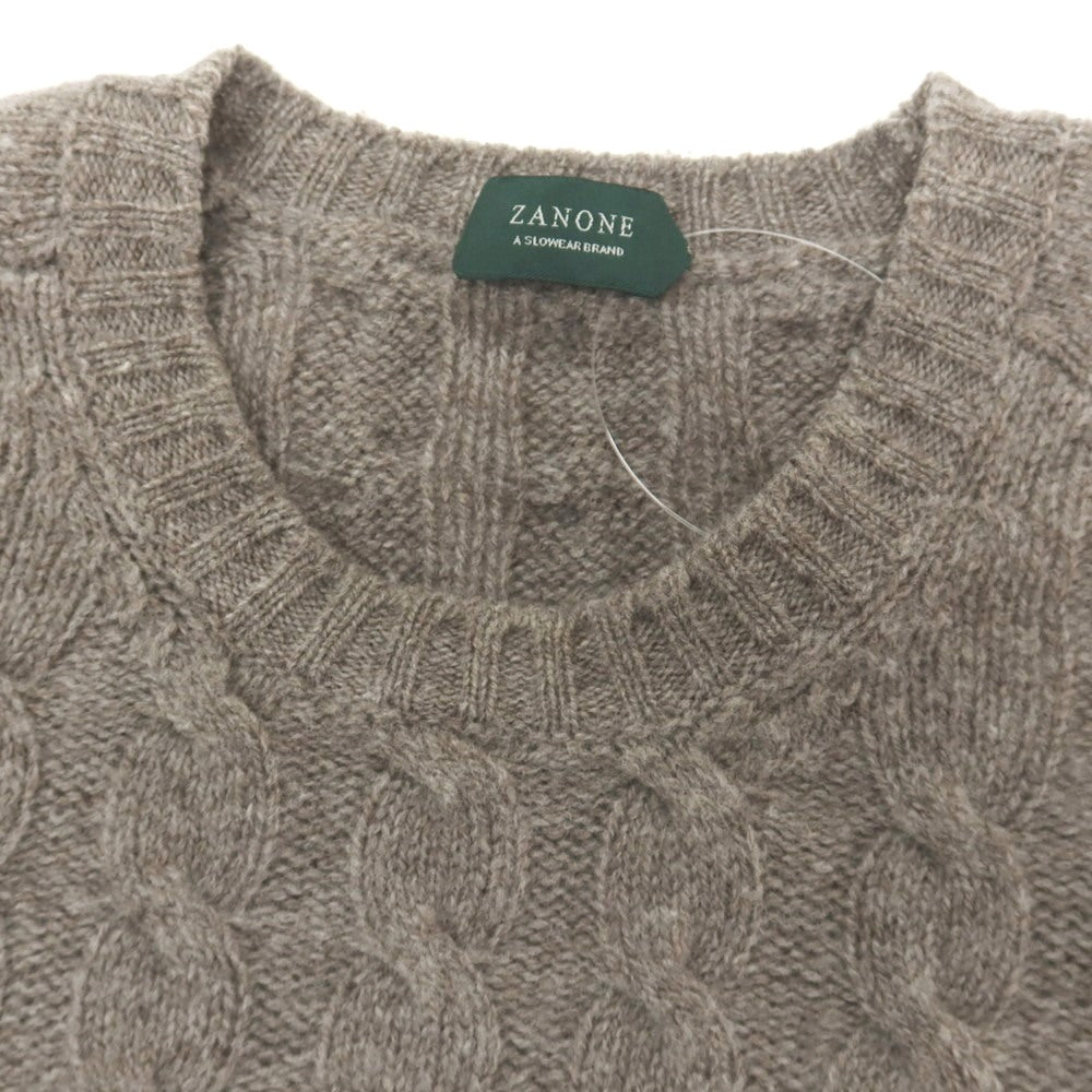 【中古】ザノーネ ZANONE ウール ケーブル編み クルーネック プルオーバーニット アッシュブラウン【サイズ48】【 状態ランクC 】【 メンズ 】