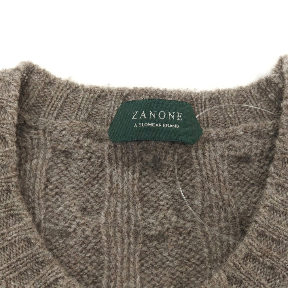 【中古】ザノーネ ZANONE ウール ケーブル編み クルーネック プルオーバーニット アッシュブラウン【サイズ48】【 状態ランクC 】【 メンズ 】