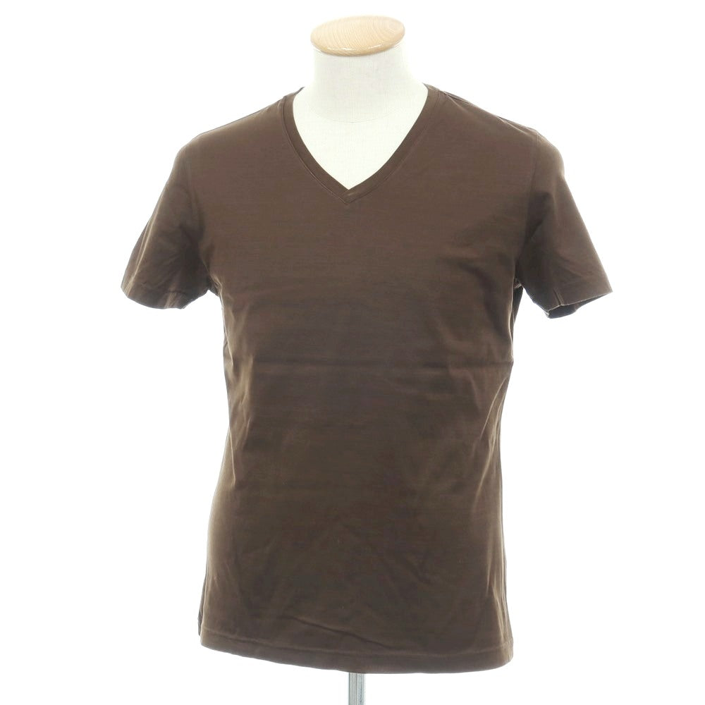 【中古】ジレリブルーニ Girelli Bruni コットン Vネック 半袖Tシャツ カーキブラウン【サイズ44】【 状態ランクC 】【 メンズ 】