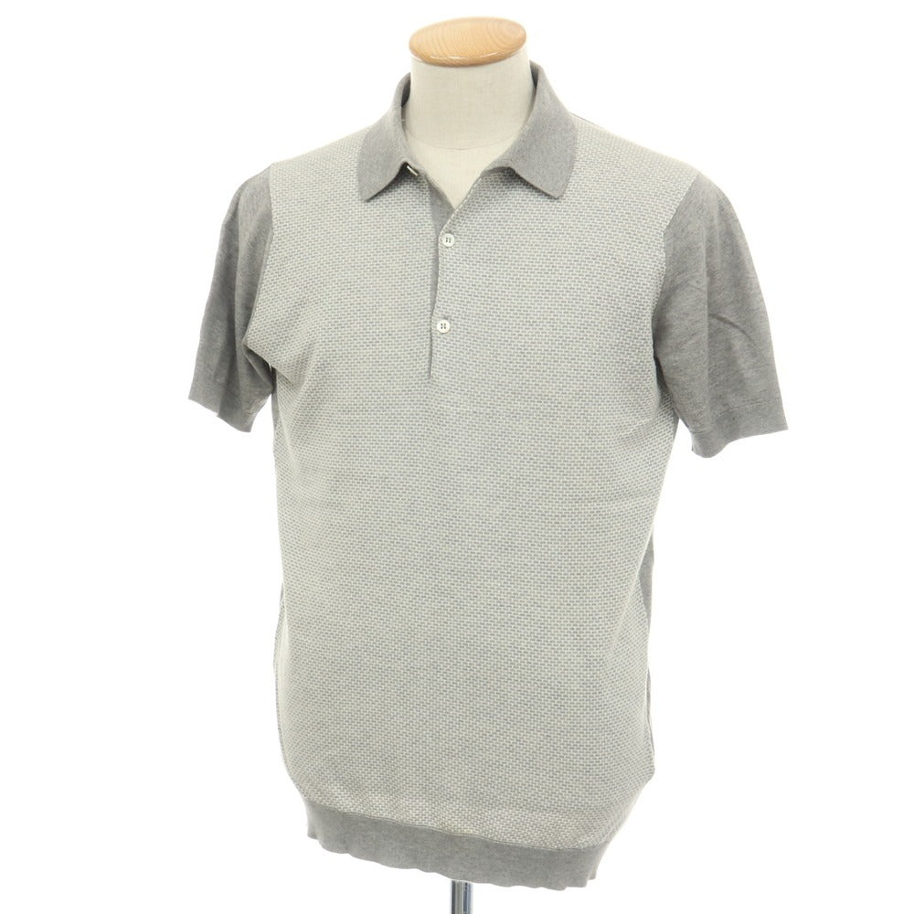 【中古】ジョンスメドレー JOHN SMEDLEY ハイゲージ シーアイランドコットン 半袖 ポロニット グレーxホワイト【サイズS】【 状態ランクB 】【 メンズ 】