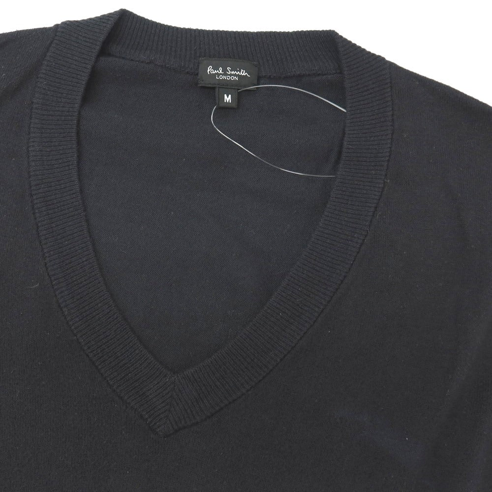 【中古】ポールスミス Paul Smith ハイゲージ コットン Vネック ニットベスト ブラックネイビー系【サイズM】【 状態ランクC 】【 メンズ 】