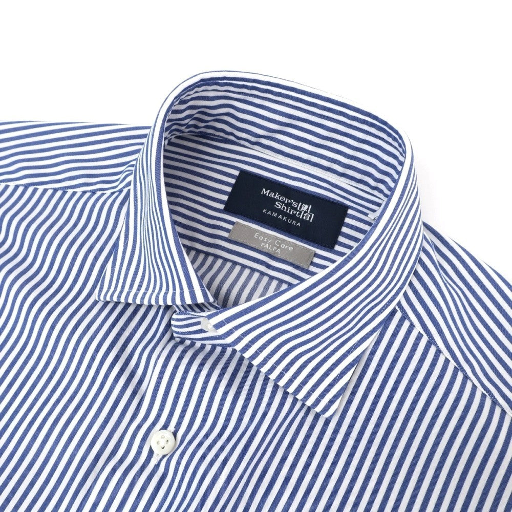 【中古】メイカーズシャツ カマクラ Makers Shirt 鎌倉 Easy Care PALPA ストライプ セミワイドカラー ドレスシャツ ブルーxホワイト【サイズ38】【 状態ランクB 】【 メンズ 】
