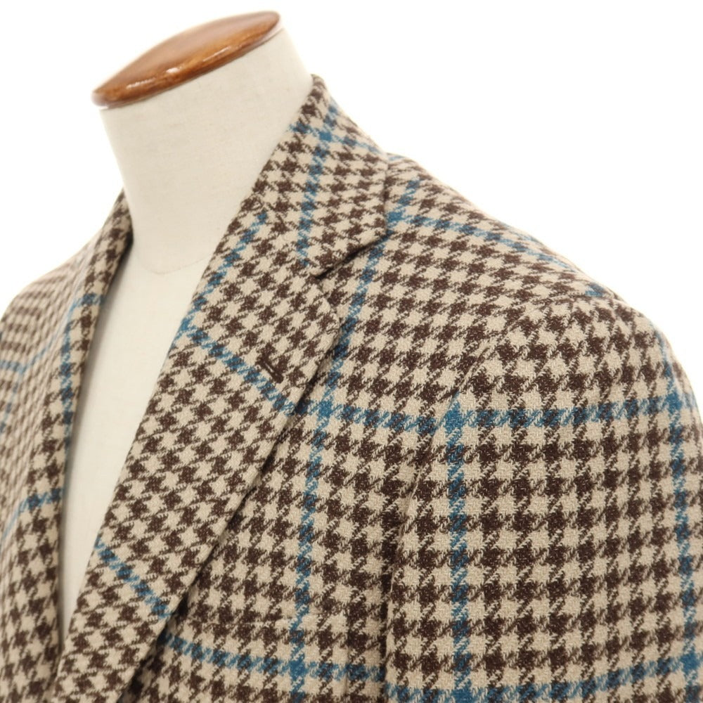 【中古】リングヂャケット RING JACKET ウールシルク チェック 3B テーラードジャケット ベージュxブラウン【サイズ46】【 状態ランクA 】【 メンズ 】