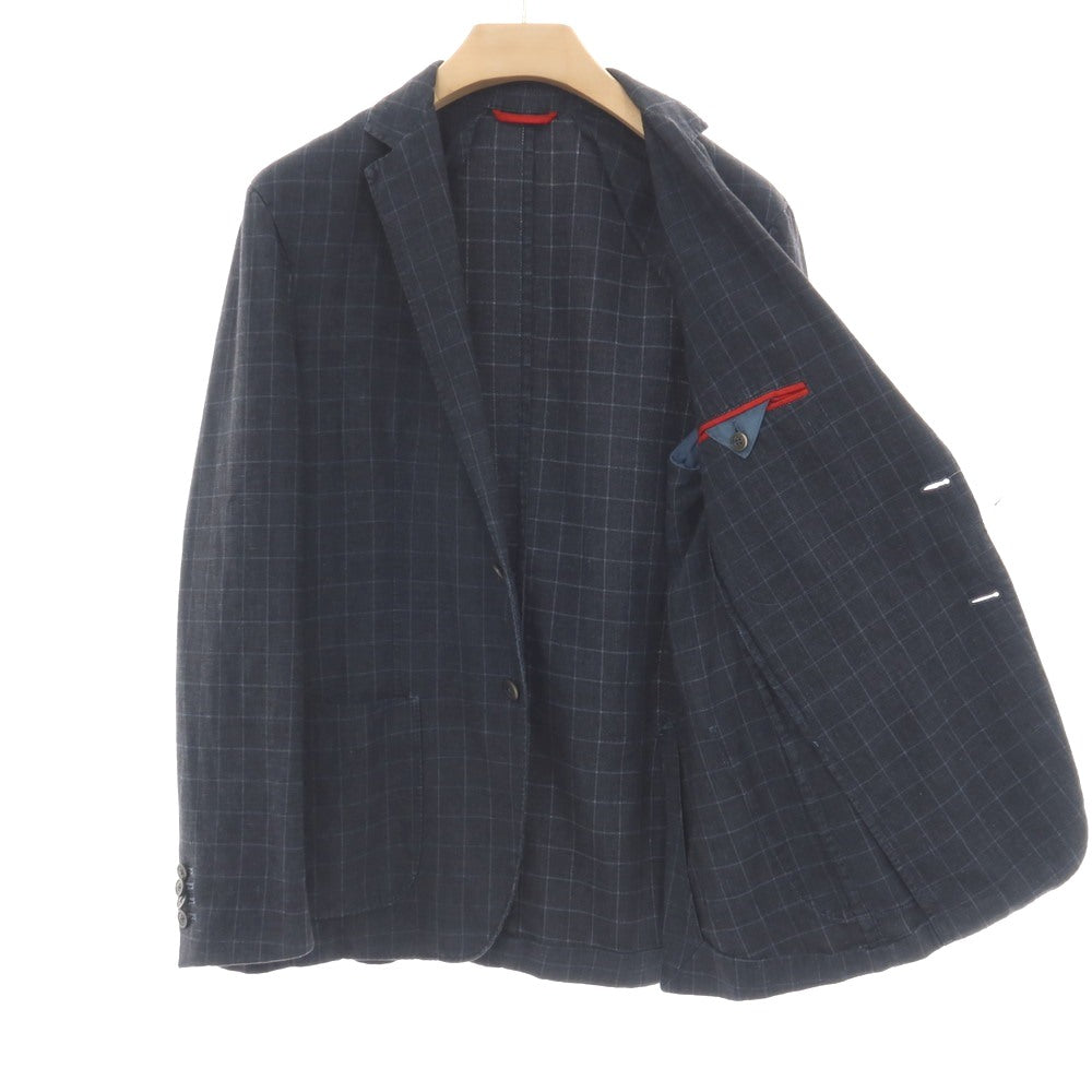 【中古】フェイ FAY リネンコットン チェック 2B カジュアルジャケット ネイビー【サイズ48】【 状態ランクB 】【 メンズ 】