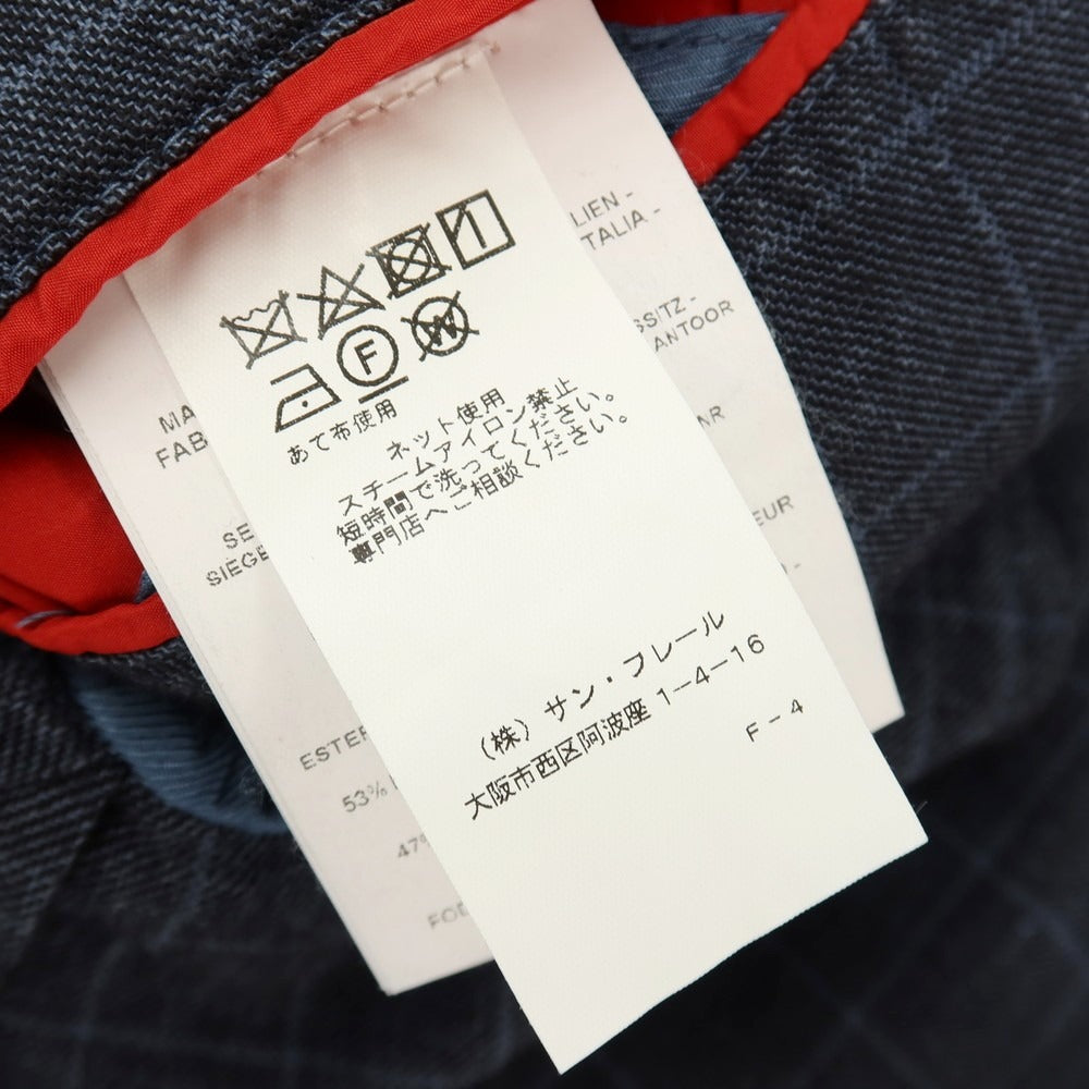【中古】フェイ FAY リネンコットン チェック 2B カジュアルジャケット ネイビー【サイズ48】【 状態ランクB 】【 メンズ 】