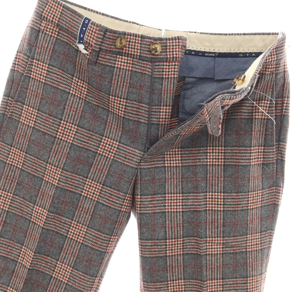 【中古】ジーティーアー G.T.A BEAMS F別注 ウール チェック カジュアルスラックスパンツ グレーxレッド【サイズ44】【 状態ランクB 】【 メンズ 】