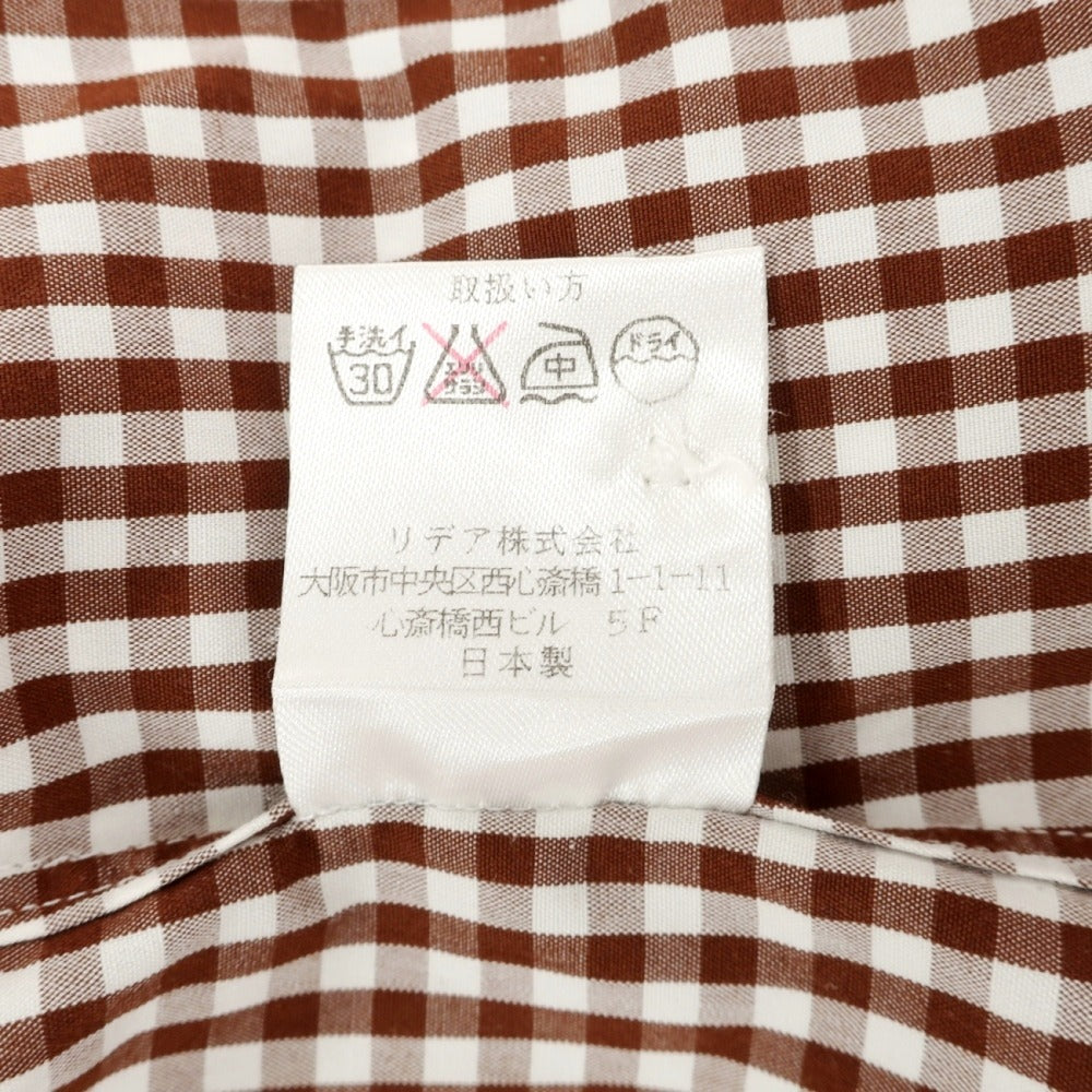 【中古】ストラスブルゴ STRASBURGO コットン ギンガムチェック ワイドカラー ドレスシャツ ブラウンxホワイト【サイズM】【 状態ランクC 】【 メンズ 】