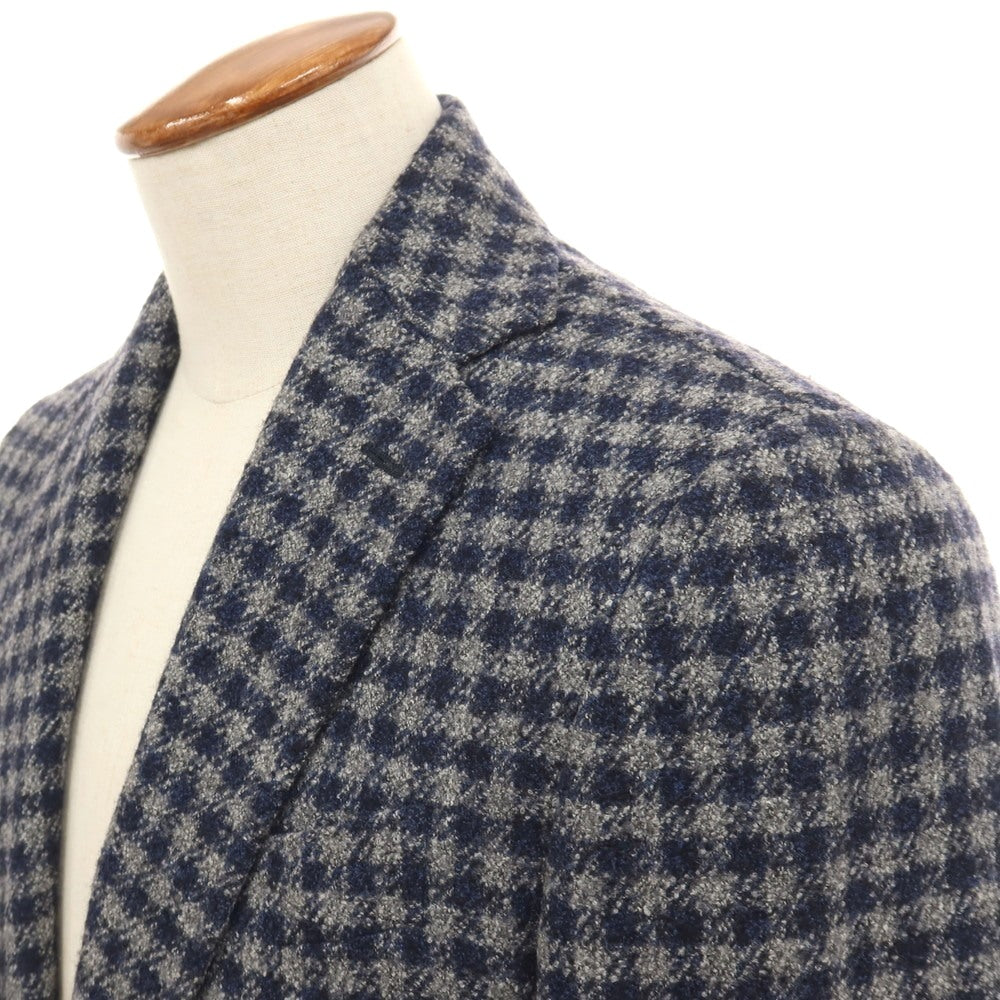 【中古】スティレ ラティーノ STILE LATINO ウールシルクナイロンリネン チェック 3B テーラードジャケット ネイビーxライトグレー【サイズ46】【 状態ランクB 】【 メンズ 】