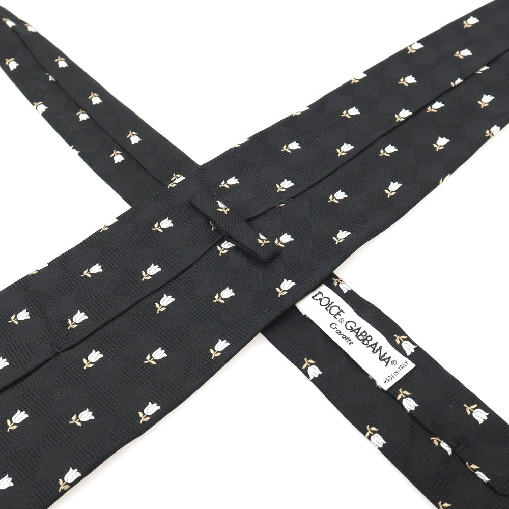【中古】ドルチェアンドガッバーナ DOLCE&GABBANA シルク チューリップ 小紋柄ネクタイ ブラックxホワイト【 状態ランクC 】【 メンズ 】