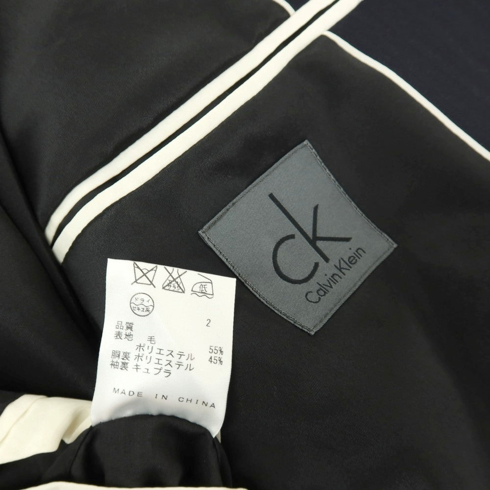 【中古】シーケーカルバンクライン ck ウールポリエステル シャドーストライプ 2つボタンスーツ ネイビー【サイズ上36/下31】【 状態ランクB 】【 メンズ 】