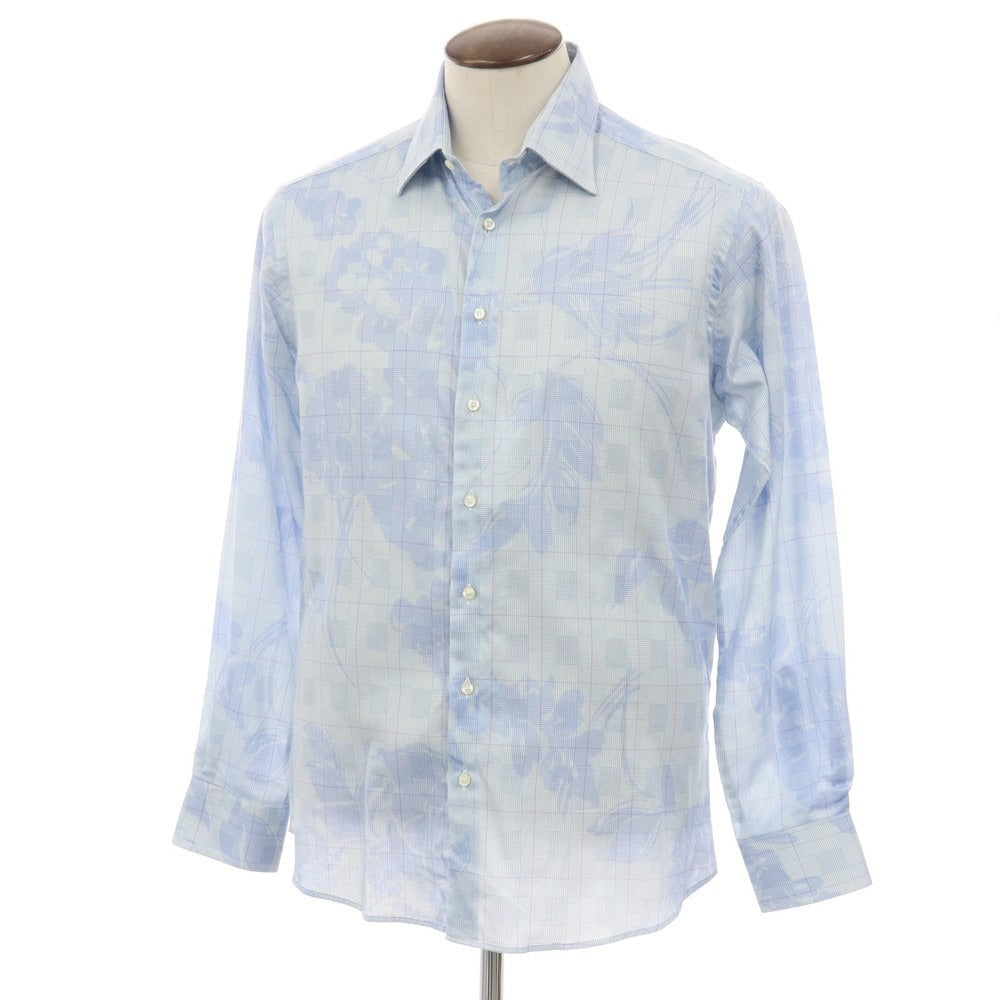 【中古】エトロ ETRO コットン チェック&花柄 プリント レギュラーカラー カジュアルシャツ ライトブルー【サイズ41】【 状態ランクB 】【 メンズ 】