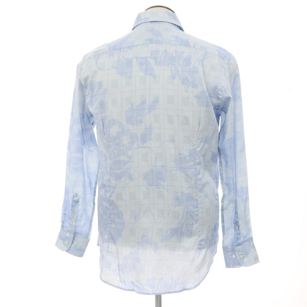 【中古】エトロ ETRO コットン チェック&花柄 プリント レギュラーカラー カジュアルシャツ ライトブルー【サイズ41】【 状態ランクB 】【 メンズ 】