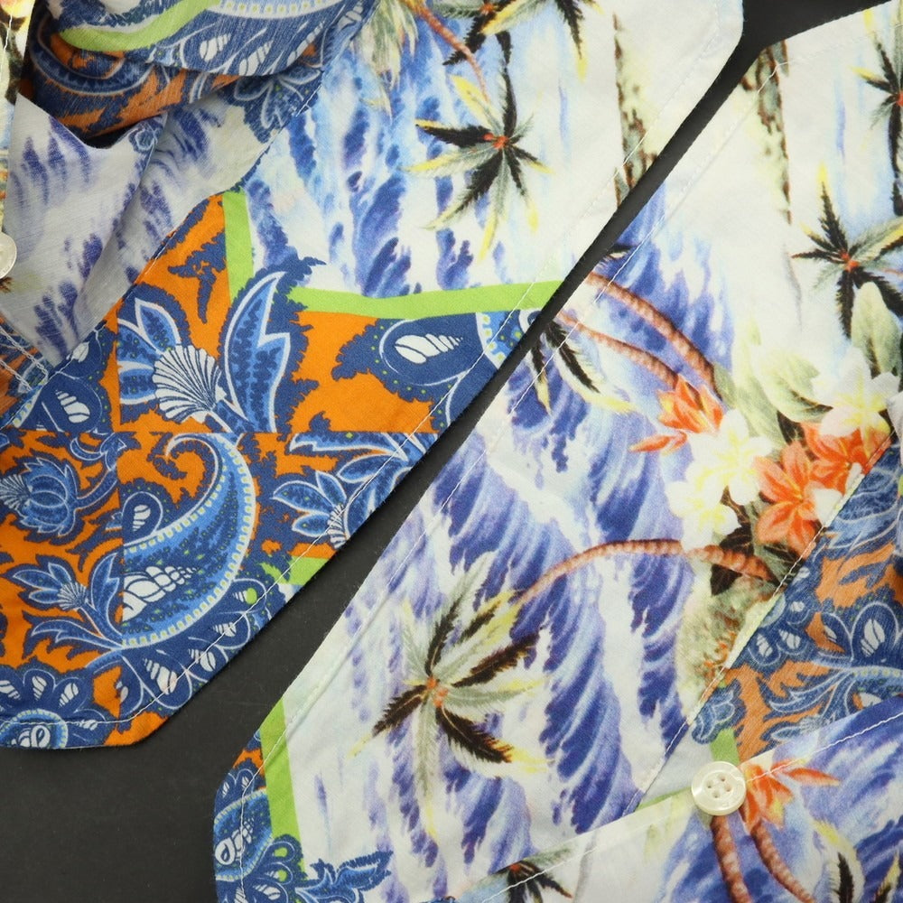 【中古】エトロ ETRO コットンシルク ミックス柄 プリント レギュラーカラー カジュアルシャツ ブルー系【サイズL】【 状態ランクB 】【 メンズ 】