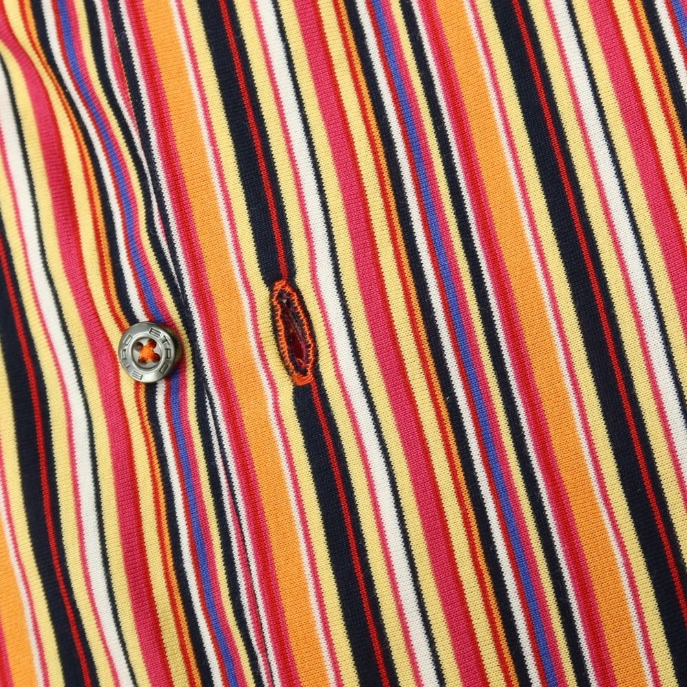 【中古】エトロ ETRO コットン マルチストライプ 半袖シャツ オレンジ系xマルチカラー【サイズL】【 状態ランクB 】【 メンズ 】