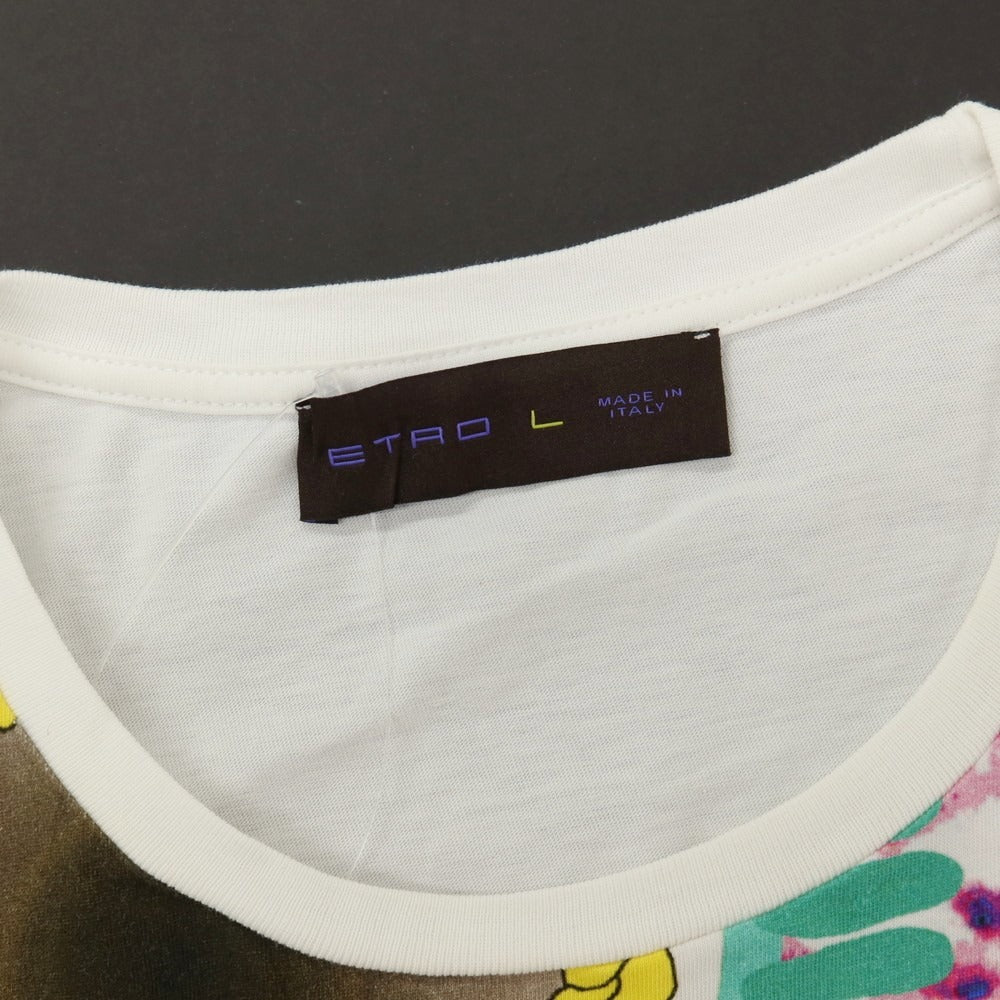 【中古】エトロ ETRO コットン クルーネック 半袖Tシャツ ホワイトxマルチカラー【サイズL】【 状態ランクB 】【 メンズ 】