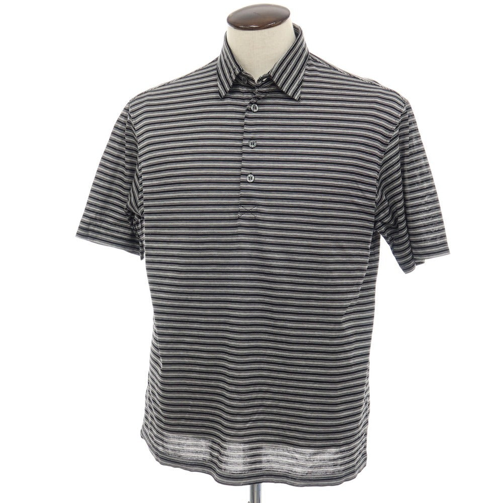 【中古】カナーリ CANALI コットン ボーダー 半袖ポロシャツ ブラックxホワイト【サイズ50】【 状態ランクB 】【 メンズ 】
