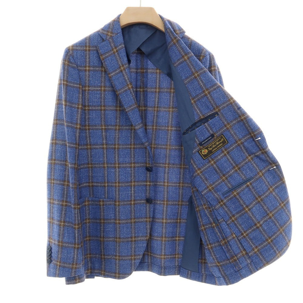 【中古】サルトリア ラトーレ SARTORIA LATORRE NIZZA ウールシルクリネン チェック 3B テーラードジャケット ブルーxブラウン【サイズ54】【 状態ランクB 】【 メンズ 】