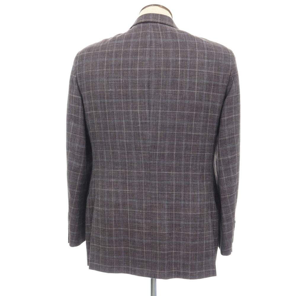 【中古】ヒッキーフリーマン HICKEY FREEMAN Beacon ウーステッドウールシルクリネン チェック 2B テーラードジャケット パープル系【サイズ40】【 状態ランクB 】【 メンズ 】