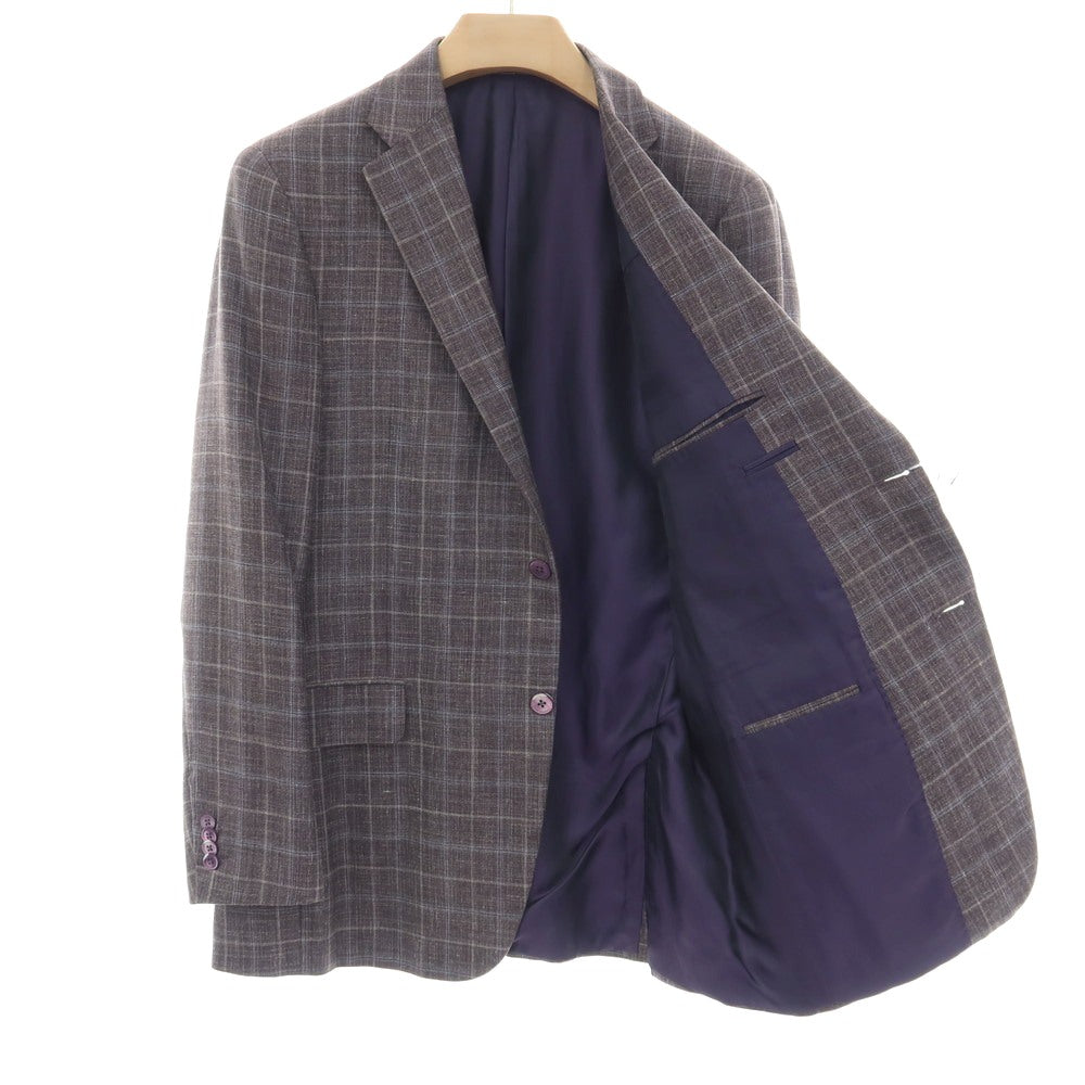 【中古】ヒッキーフリーマン HICKEY FREEMAN Beacon ウーステッドウールシルクリネン チェック 2B テーラードジャケット パープル系【サイズ40】【 状態ランクB 】【 メンズ 】