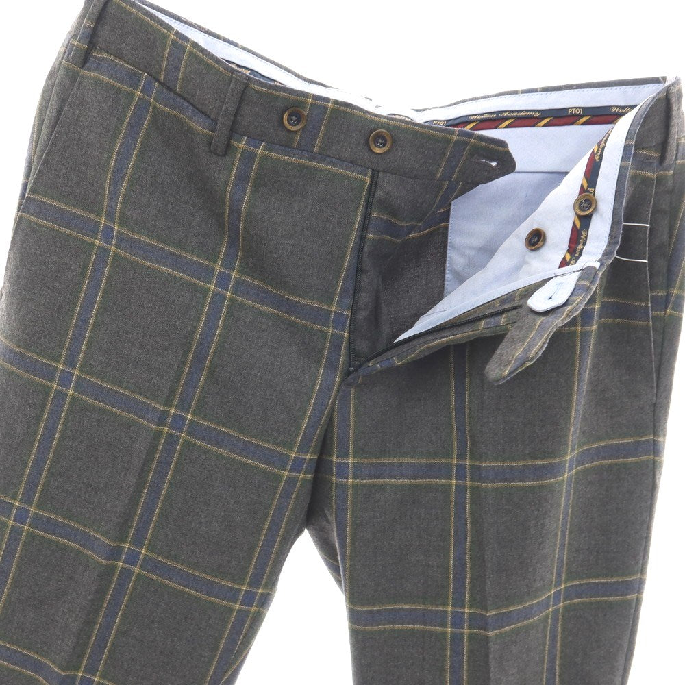 【中古】【未使用】ピーティーゼロウーノ PT01 Welton Academy ウールポリウレタン チェック ドレススラックスパンツ グレーxブルー×グリーン【サイズ52】【 状態ランクS 】【 メンズ 】