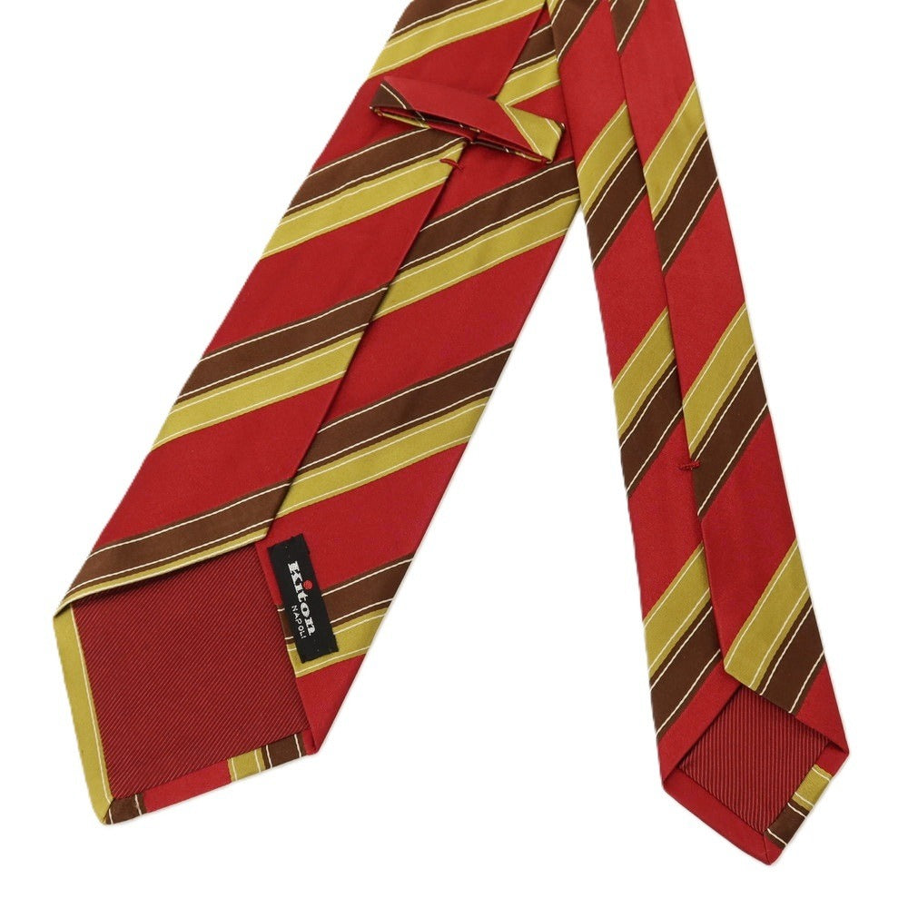 【中古】キートン Kiton シルク ストライプ柄ネクタイ レッドxブラウン【 状態ランクA 】【 メンズ 】