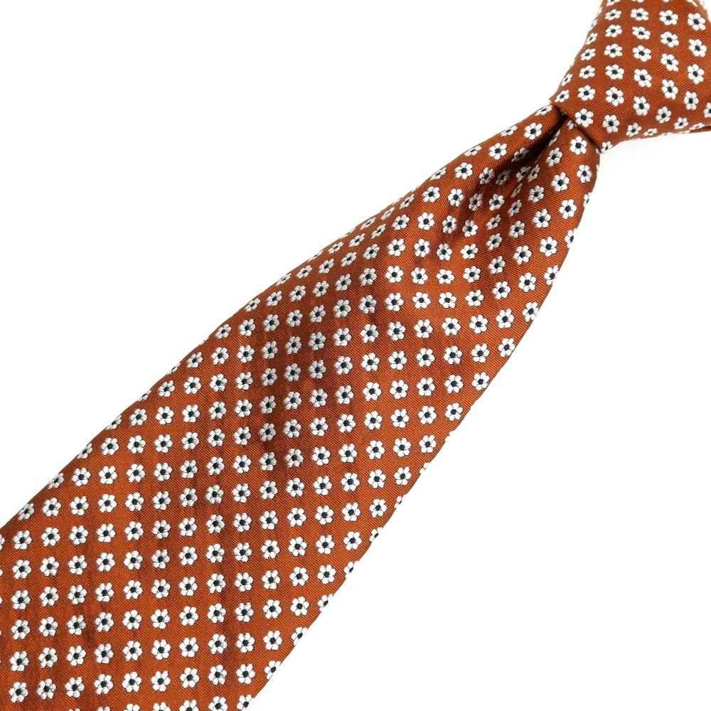【中古】ダンヒル Dunhill シルク 花小紋柄ネクタイ ブラウン【 状態ランクA 】【 メンズ 】