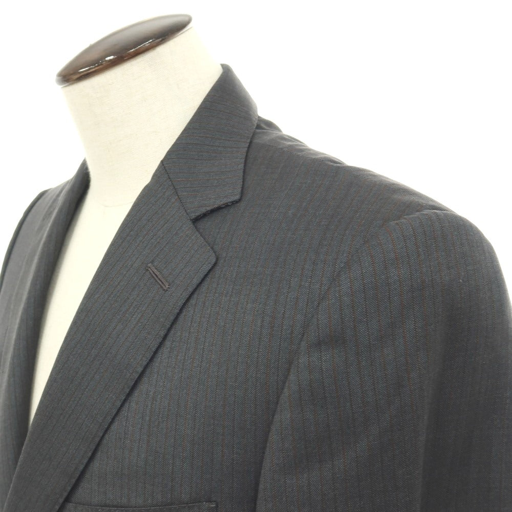 【中古】エルメネジルドゼニア Ermenegildo Zegna SU MISURA シルクウール ストライプ 2つボタンスーツ グレーxブラウン【サイズ上48/下50】【 状態ランクB 】【 メンズ 】
