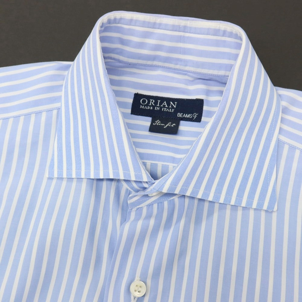 【中古】オリアン ORIAN BEAMS F別注 コットン ストライプ ワイドカラー ドレスシャツ ライトブルーxホワイト【サイズ37】【 状態ランクC 】【 メンズ 】