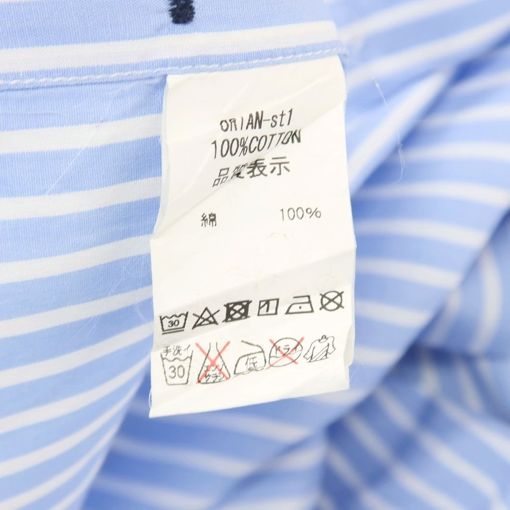 【中古】オリアン ORIAN BEAMS F別注 コットン ストライプ ワイドカラー ドレスシャツ ライトブルーxホワイト【サイズ37】【 状態ランクC 】【 メンズ 】