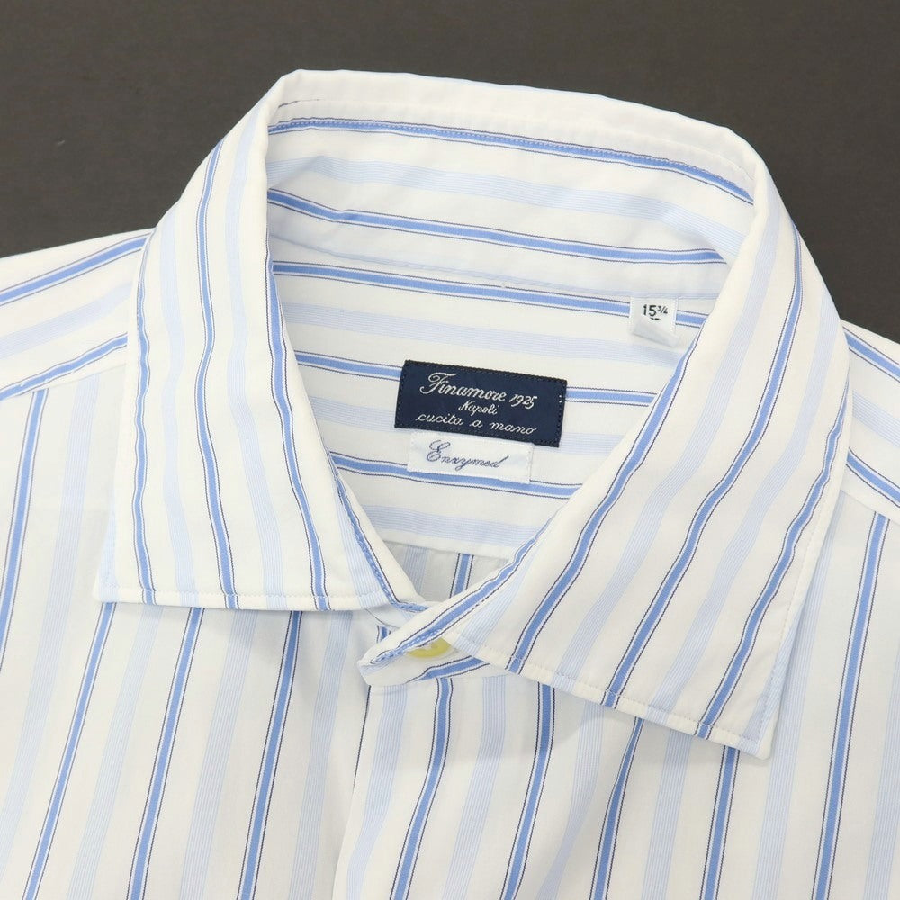 【中古】フィナモレ Finamore コットン ストライプ ワイドカラー ドレスシャツ ホワイトxブルー【サイズ40】【 状態ランクB 】【 メンズ 】