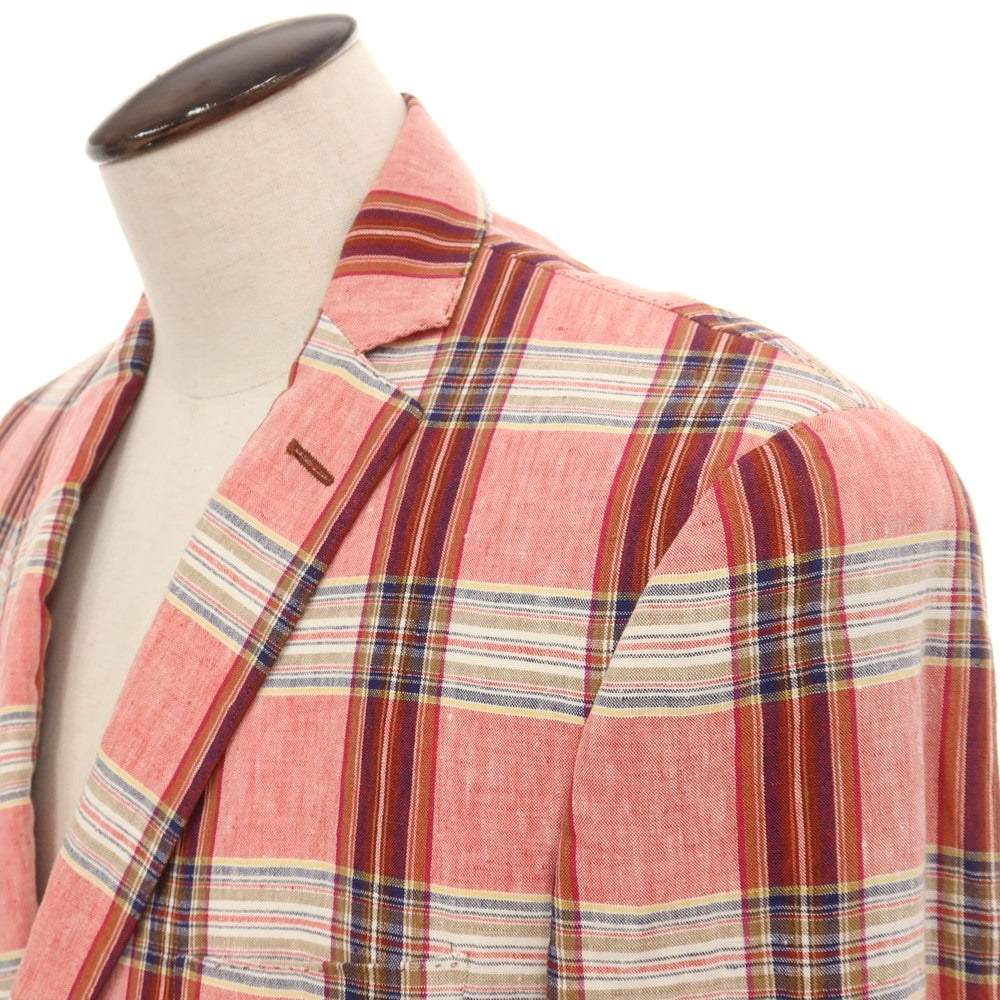 【中古】エトロ ETRO リネン チェック 2B カジュアルジャケット レッドxホワイト【サイズ52】【 状態ランクB 】【 メンズ 】