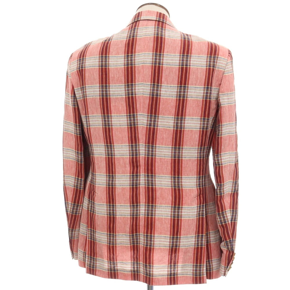 【中古】エトロ ETRO リネン チェック 2B カジュアルジャケット レッドxホワイト【サイズ52】【 状態ランクB 】【 メンズ 】