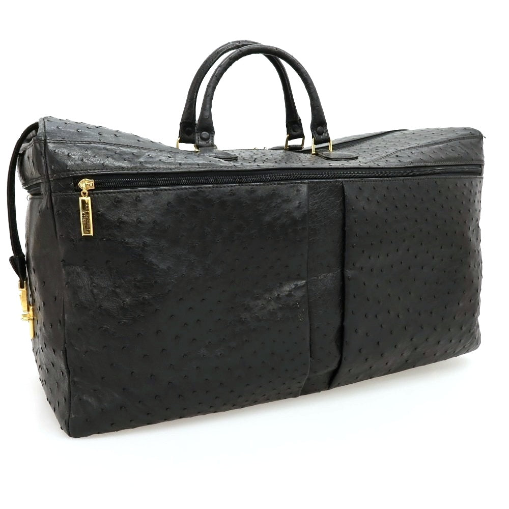 【中古】スティーレ エンメジエッレ STILE Emme Gi Erre オーストリッチ ボストンバッグ ブラック【 状態ランクC 】【 メンズ 】
