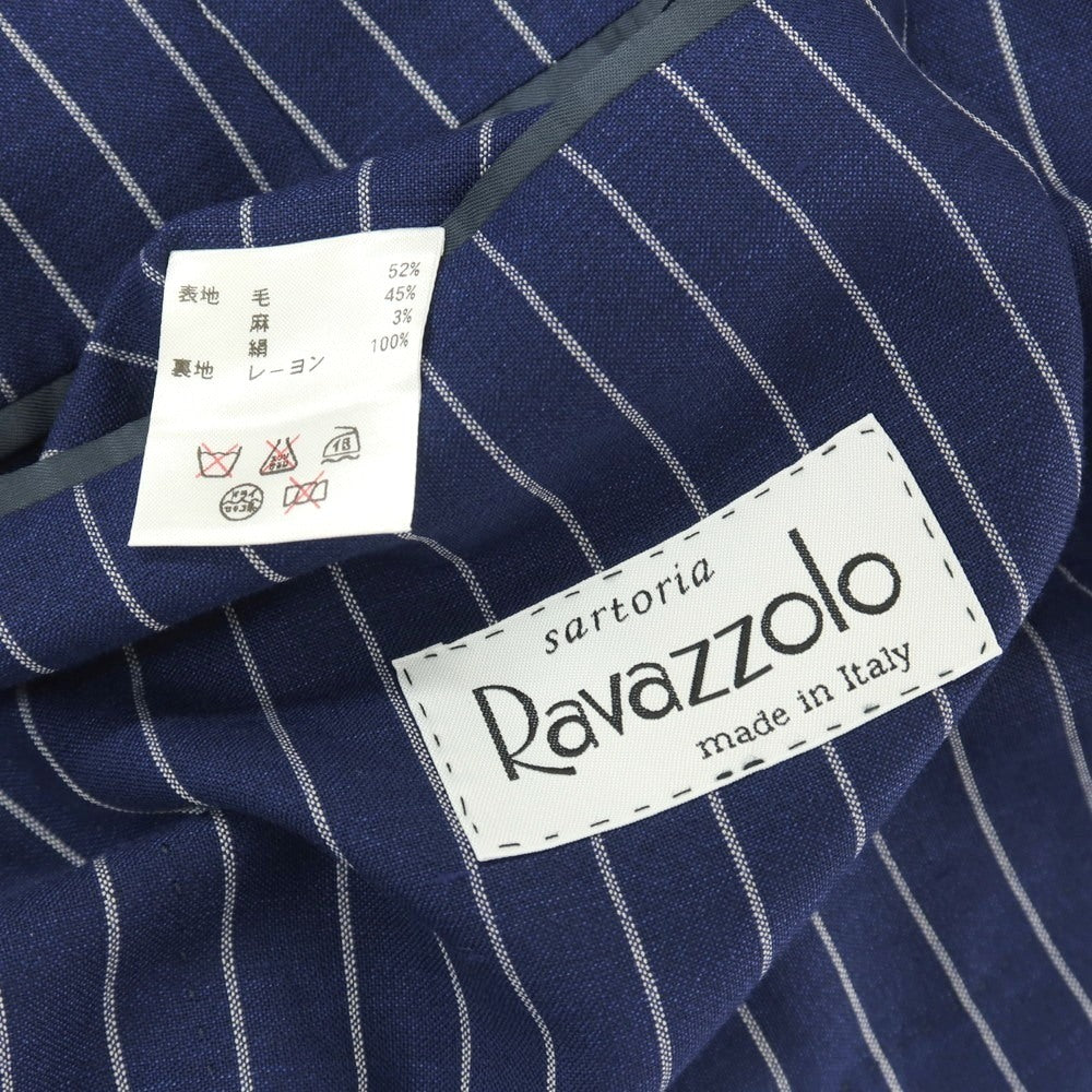 【中古】ラバッツォーロ RAVAZZOLO ウールリネンシルク ストライプ 2つボタンスーツ ネイビーブルー【サイズ50】【 状態ランクB 】【 メンズ 】