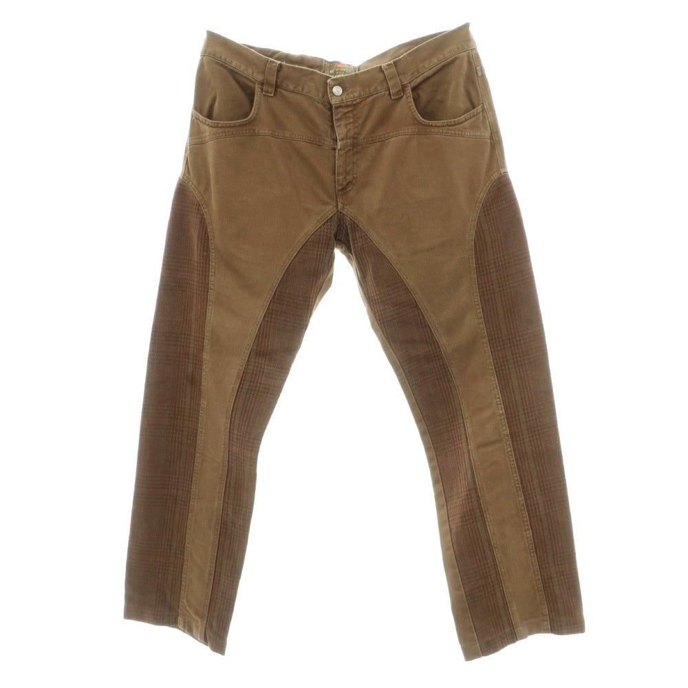 【中古】エトロ ETRO コットン チェック柄 切替 デニムパンツ ブラウン【サイズ38】【 状態ランクC 】【 メンズ 】