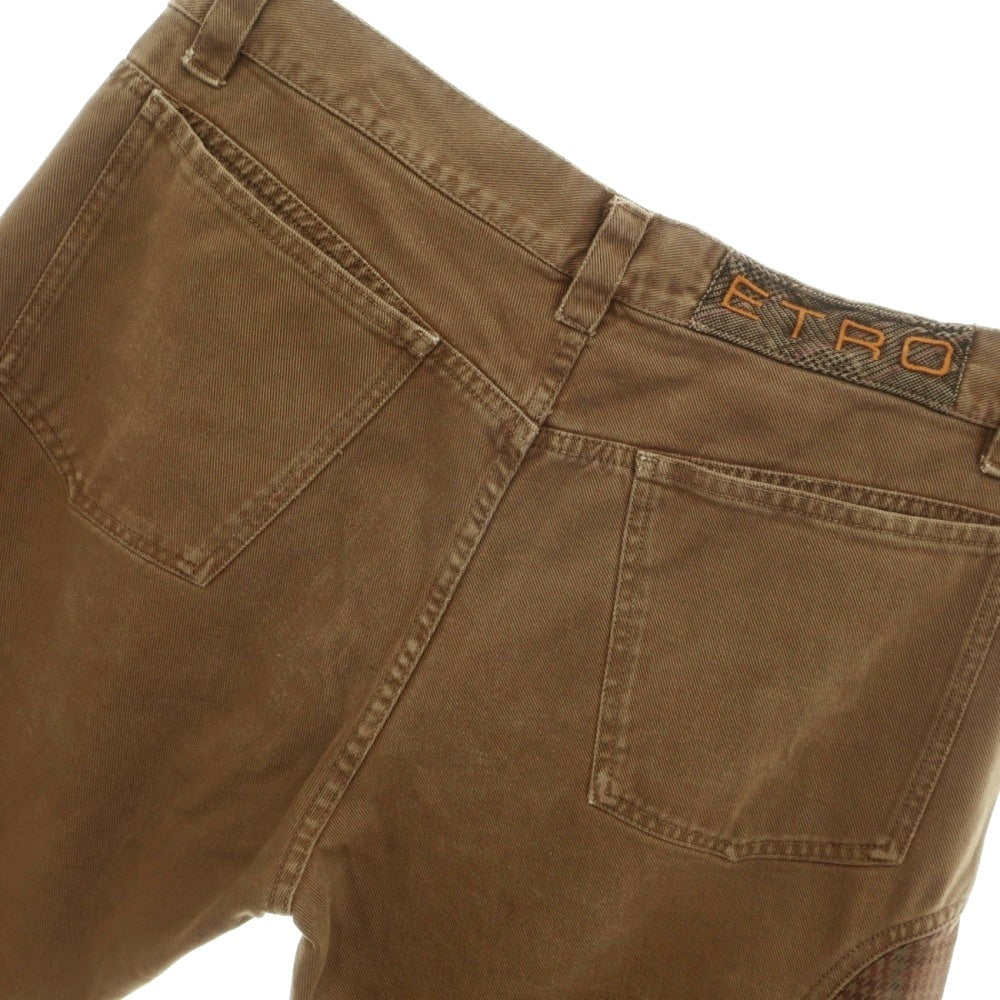 【中古】エトロ ETRO コットン チェック柄 切替 デニムパンツ ブラウン【サイズ38】【 状態ランクC 】【 メンズ 】